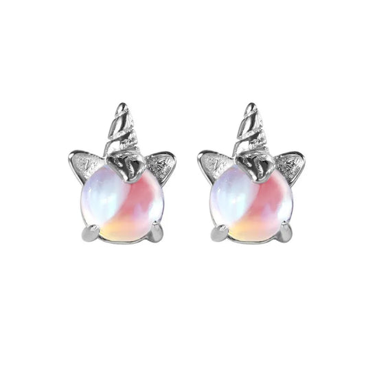 Pegah - Pendientes de Unicornio de Plata con Piedra