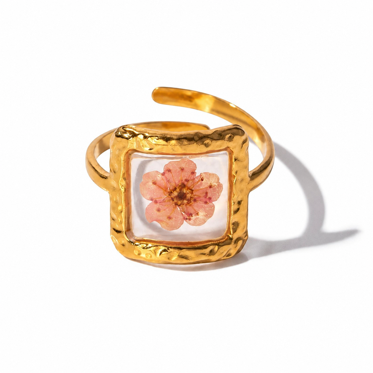 Anillo de Declaración Femenino con Motivo Floral y Inserción Transparente
