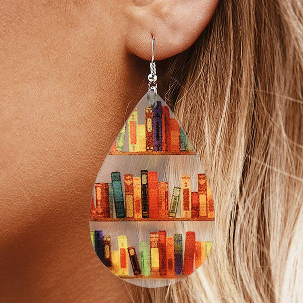 Pendientes de mujer con motivo de libro y biblioteca