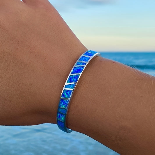 Naiara – Pulsera de Ópalo Azul y Plata Estilo Elegante