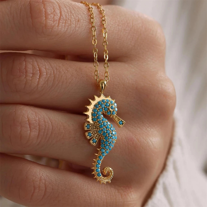 Collar de dama con colgante de caballito de mar en diseño océano