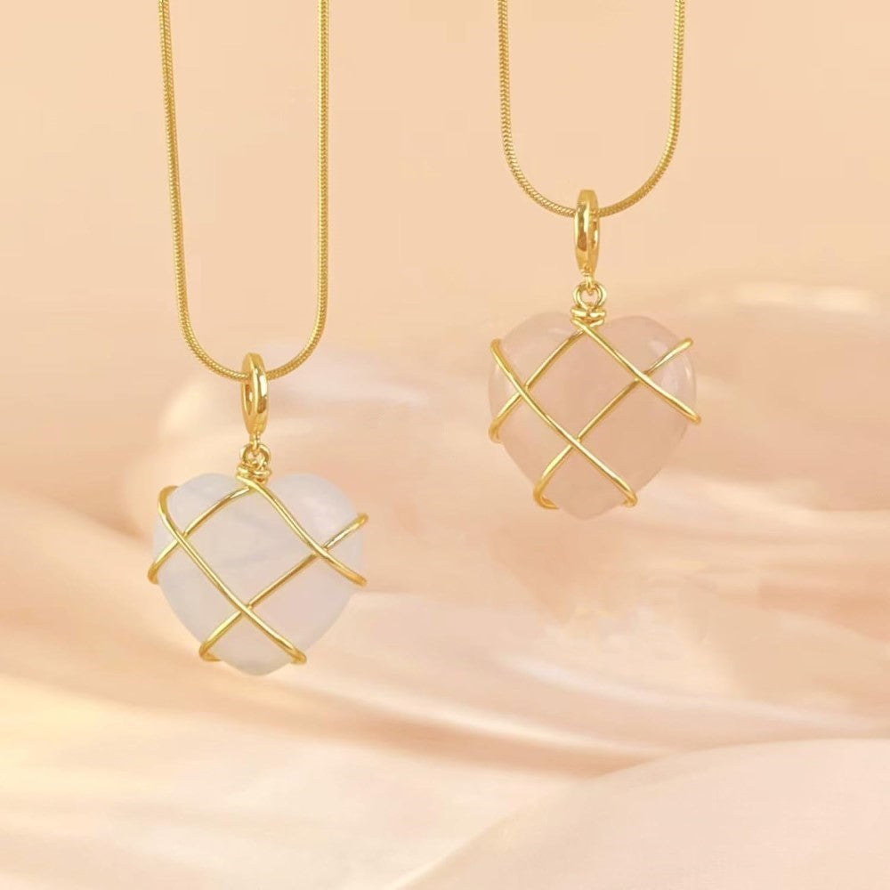 Collar con colgante de corazón y piedra preciosa – Collar de corazón estilo princesa