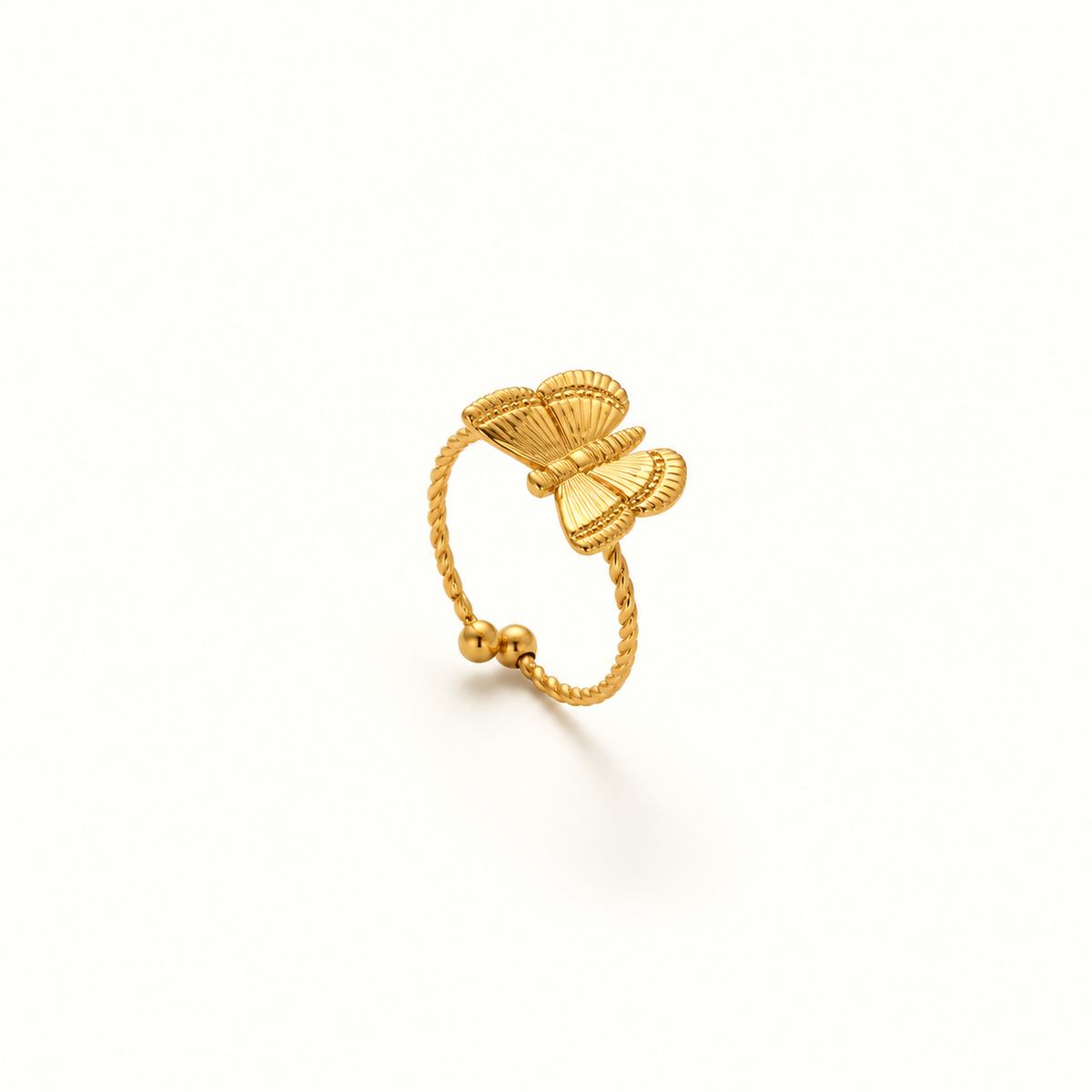 Anillo de Mariposa para Mujeres con Banda Estructurada y Acentos de Bola