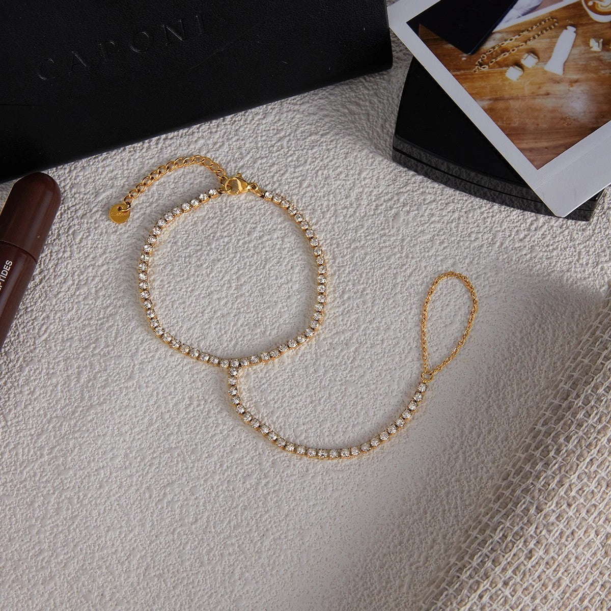 Pulsera de Mujer con Acento de Piedra Redonda, Anillo y Pulsera Ajustable