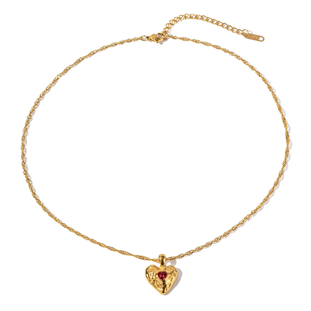 Vesper - Collar de corazón rojo dorado