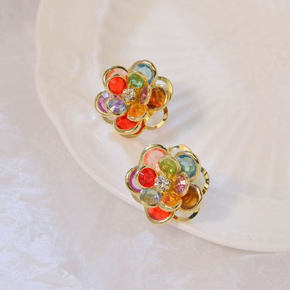 Narella – Pendientes Florales Artesanales con Cristales de Colores