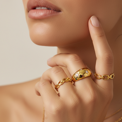 Lanie – Anillo Doble Estrella Centelleante