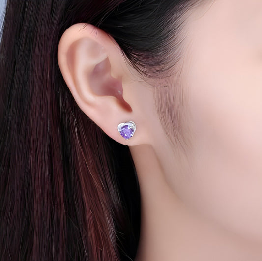 Nolwen – Pendientes Corazón Amatista & Plata