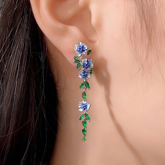 Sophie – Pendientes Cadenas Flores Azules