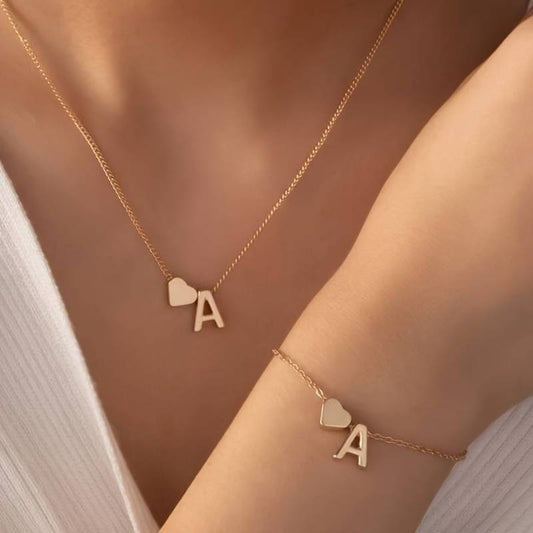 Conjunto de Joyería Corazón Inicial - Conjunto de Joyería Inicial Love