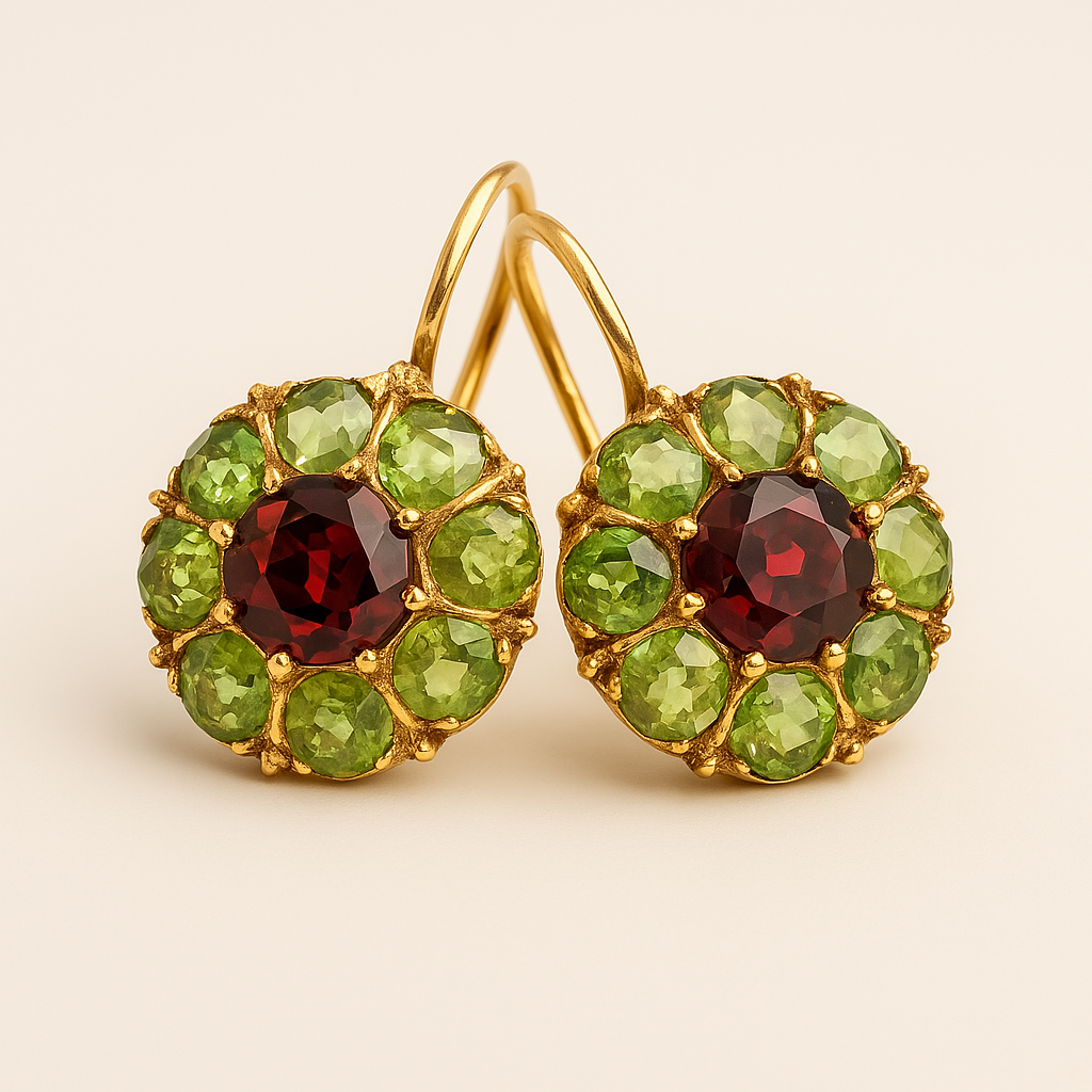 Clarisse – Pendientes Vintage con Cristales Verdes y Rojos