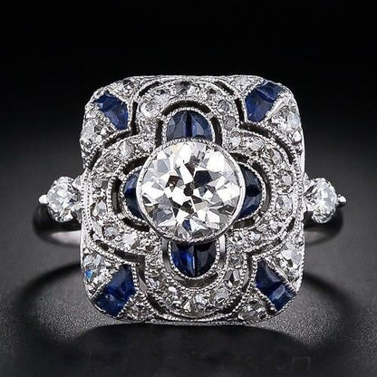 El Abrazo Azul - Anillo Vintage de Plata con Brillante Circón