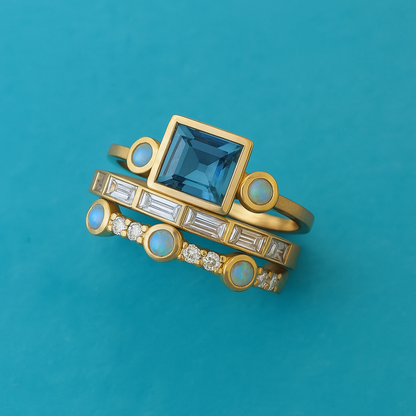 Rhea – Set de Anillos Vintage con Cristal Azul