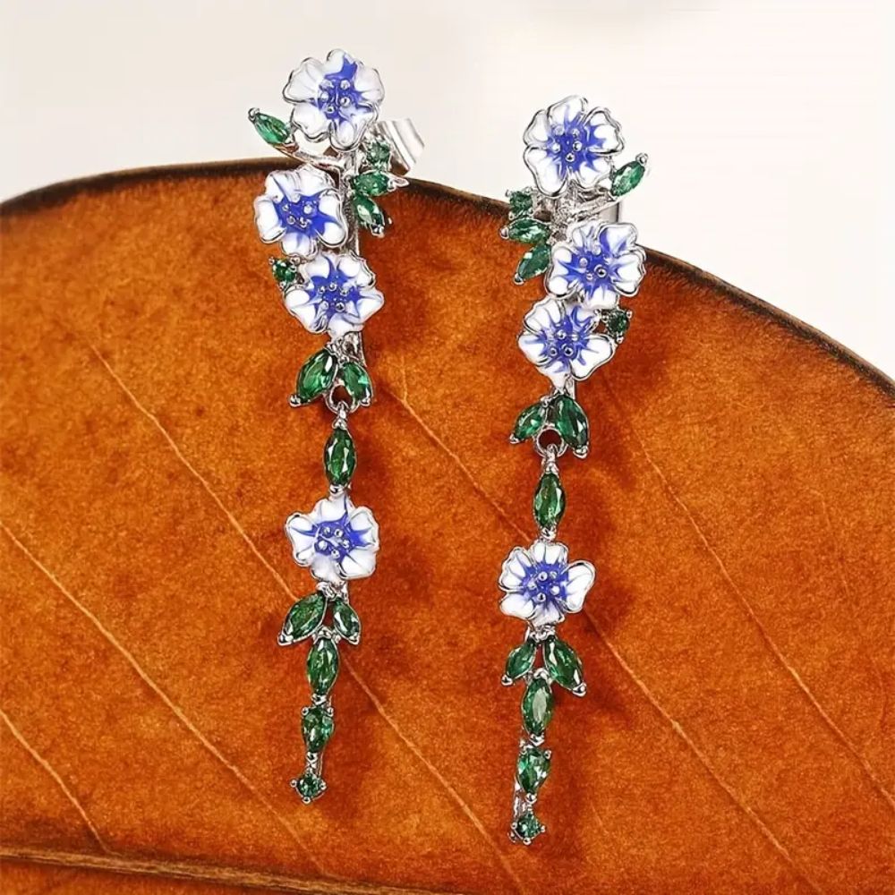 Pendientes de cadena de mujer con motivo floral - Par