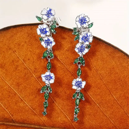 Pendientes de cadena de mujer con motivo floral - Par