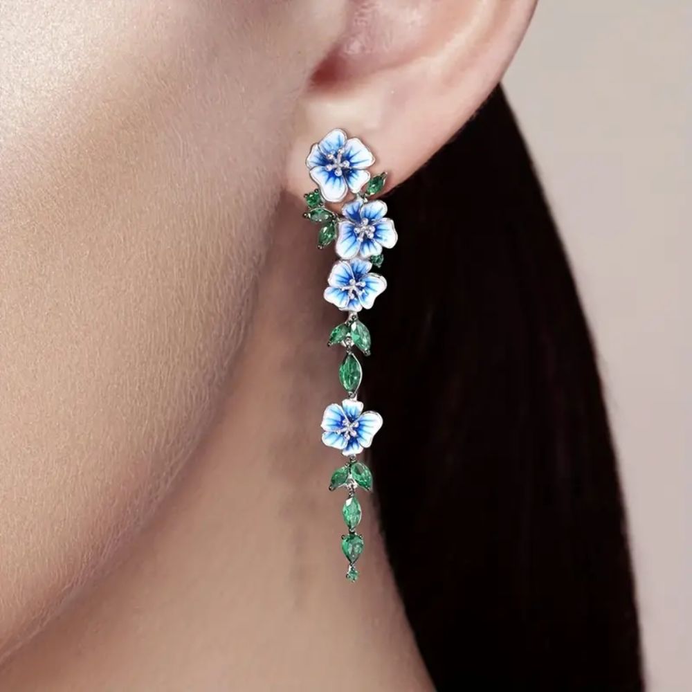 Pendientes de cadena de mujer con motivo floral - Par