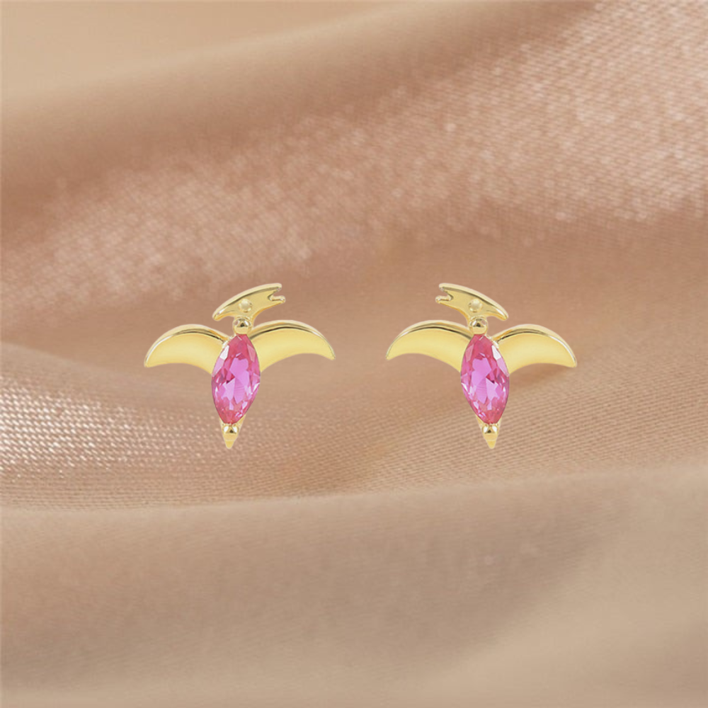 Pendientes de Dama Dino en Par con Diseño de Dinosaurio y Detalles de Piedra Preciosa