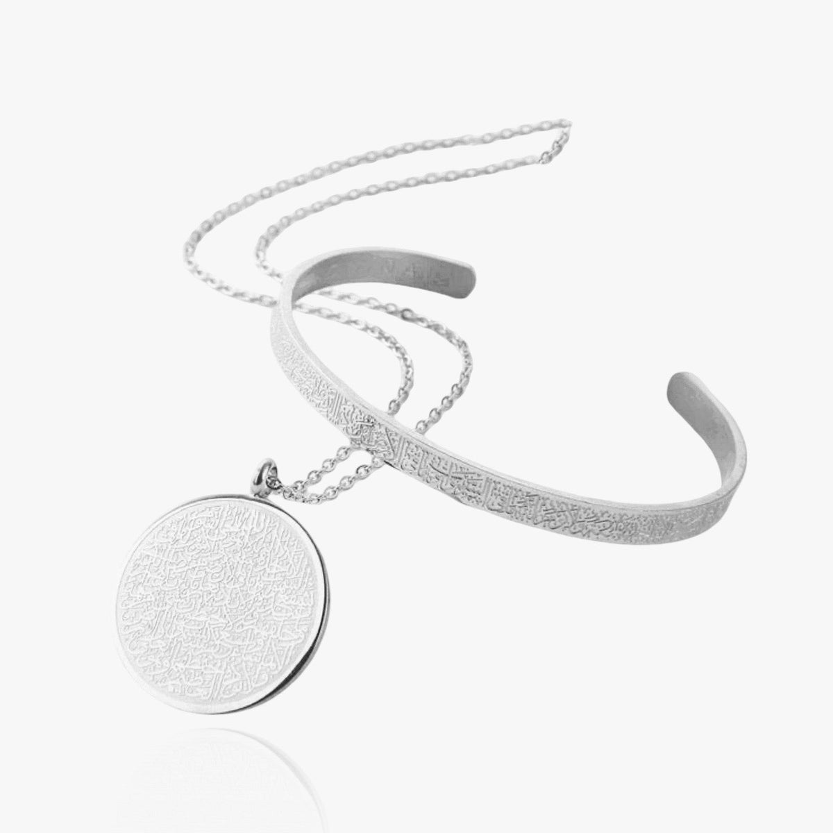 Damas 2-piezas conjunto de joyas con collar y brazalete abierto con colgante redondo