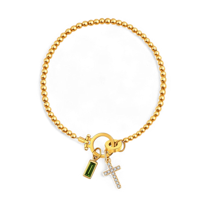 Eli – Pulsera de Gema de Nacimiento con Encanto de Cruz