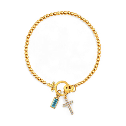 Eli – Pulsera de Gema de Nacimiento con Encanto de Cruz