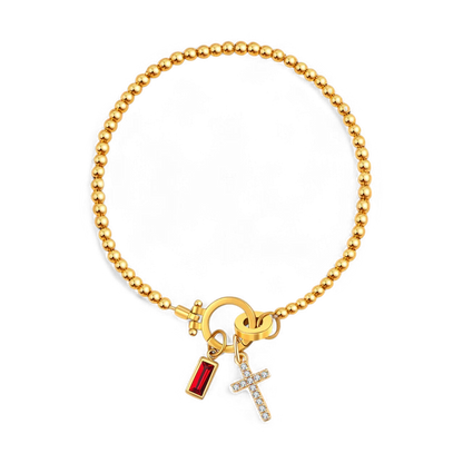 Eli – Pulsera de Gema de Nacimiento con Encanto de Cruz