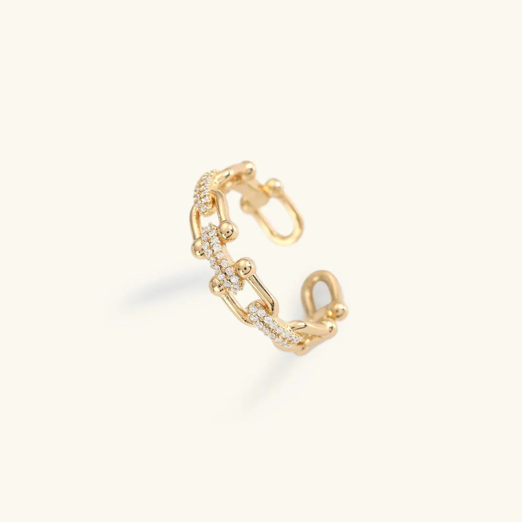 Dama Anillo Abierto Ajustable con Simulantes de Diamante