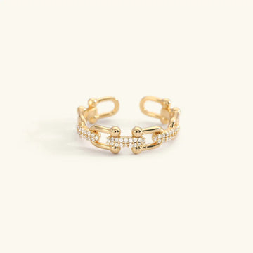 Dama Anillo Abierto Ajustable con Simulantes de Diamante