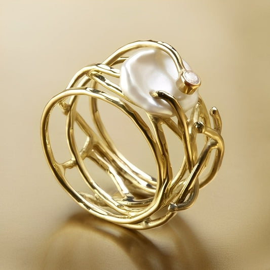 Samira – Anillo Elegante Oro Fino y Perla