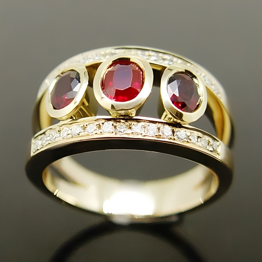 Irene – Anillo Vintage de Oro con Circonita Roja