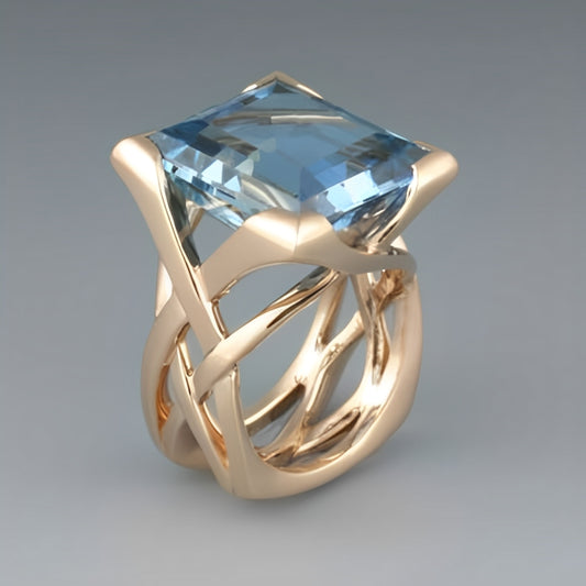 Melina – Anillo Vintage en Oro Rosa con Circonita Azul