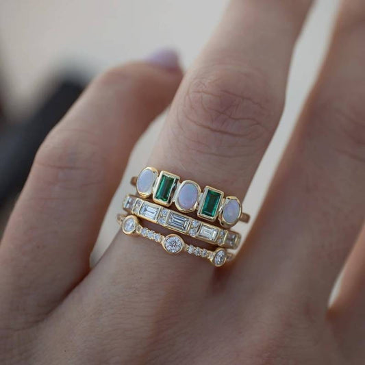 Selene – Anillos Vintage con Ópalo Blanco y Verde