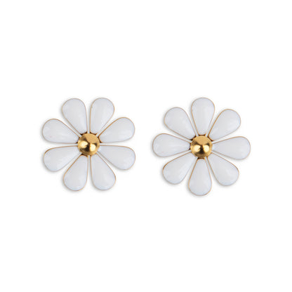 Yela – Pendientes Margarita con Esmalte Blanco