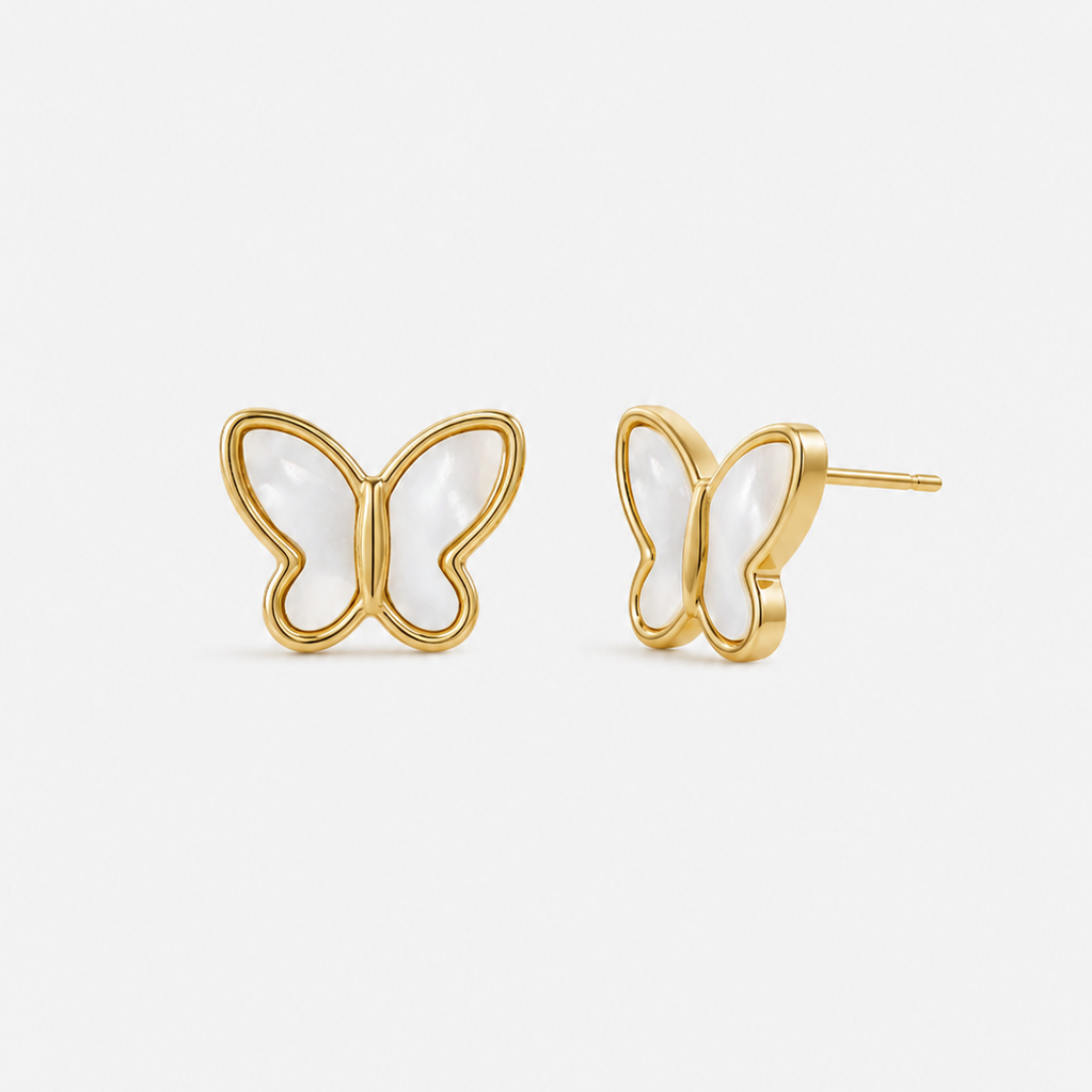 Pendientes de mariposa para damas con inserto de nácar y forma de alas clara