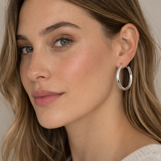 Riley – Pendientes Redondos Plateados Elegante
