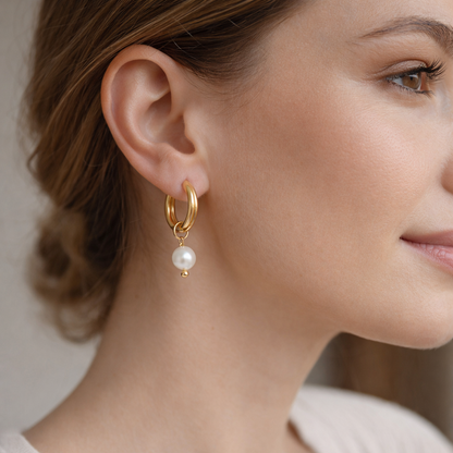 Akiko – Pendientes Colgantes con Perla Dorados Elegantes