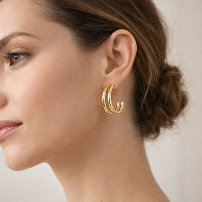 Yumi – Pendientes Doble Capa de Acero Elegantes