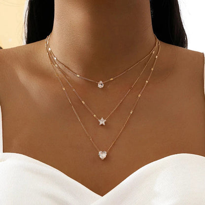 Sally – Collier Dorado Tres Pendientes Zirconia