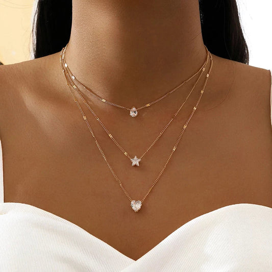Sally – Collier Dorado Tres Pendientes Zirconia