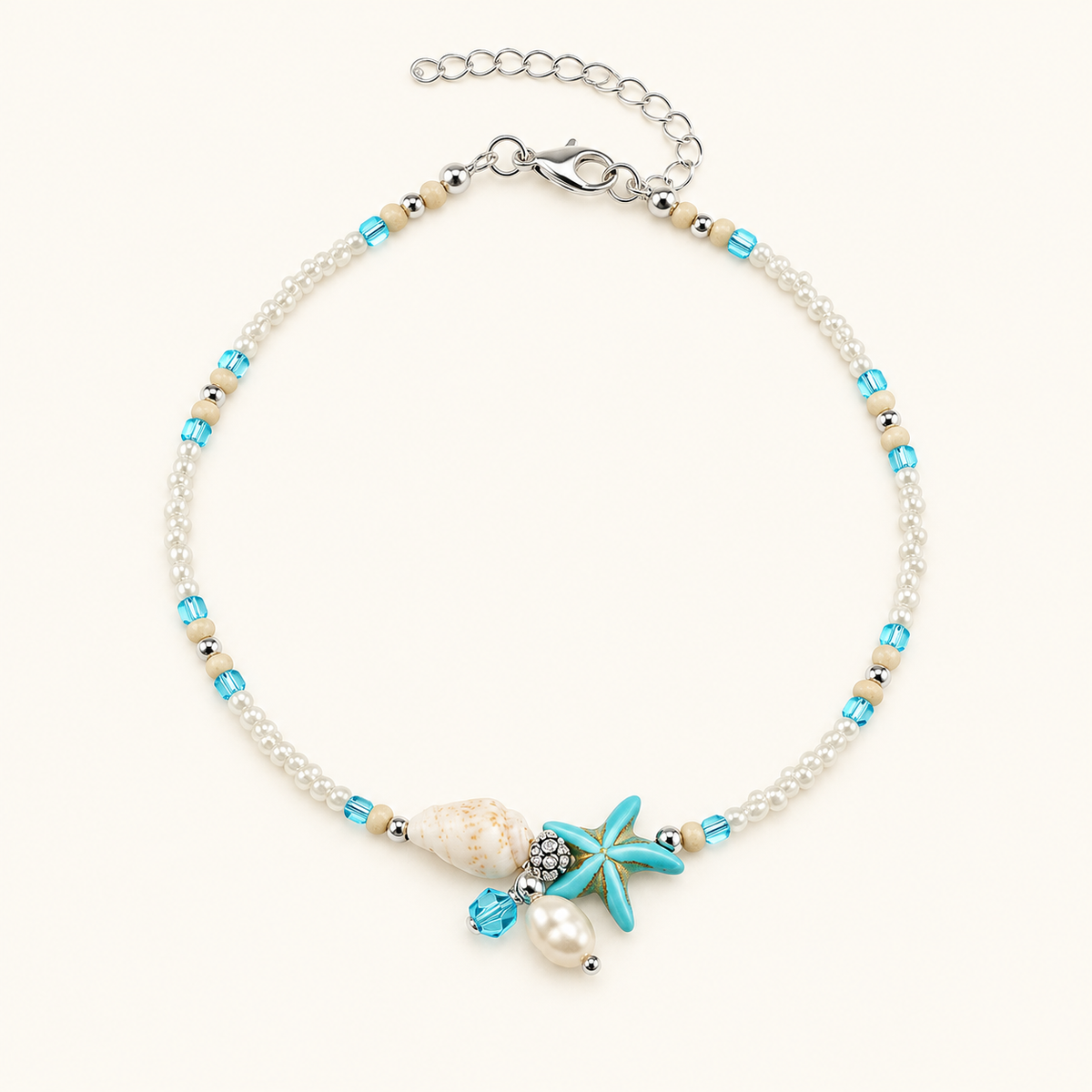 Damas Pulseras de Pie con Estrella de Mar, Concha y Detalles de Perlas