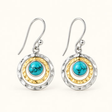Pendientes de Mujer con Motivo Redondo de Saturno y Piedra Decorativa