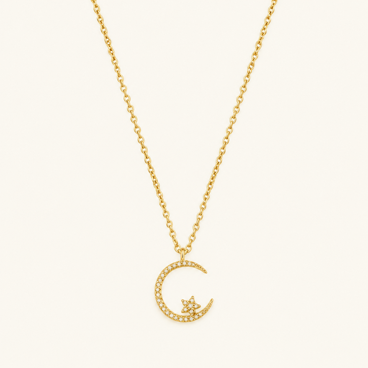 Collar de Mujer con Luna y Estrella con Colgante Curvado y Acentos de Piedra