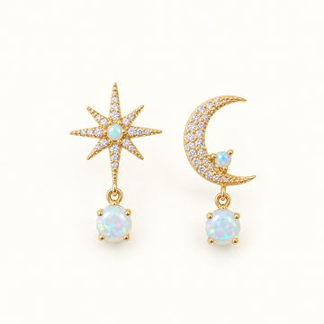 Pendientes para Mujeres con Motivo de Luna y Estrella y Acentos de Piedra Decorativa