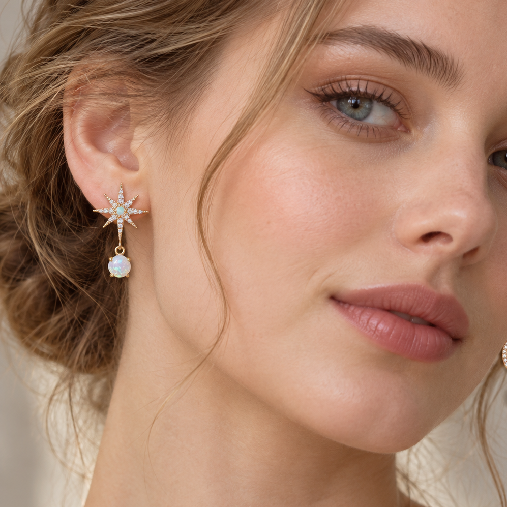 Pendientes para Mujeres con Motivo de Luna y Estrella y Acentos de Piedra Decorativa