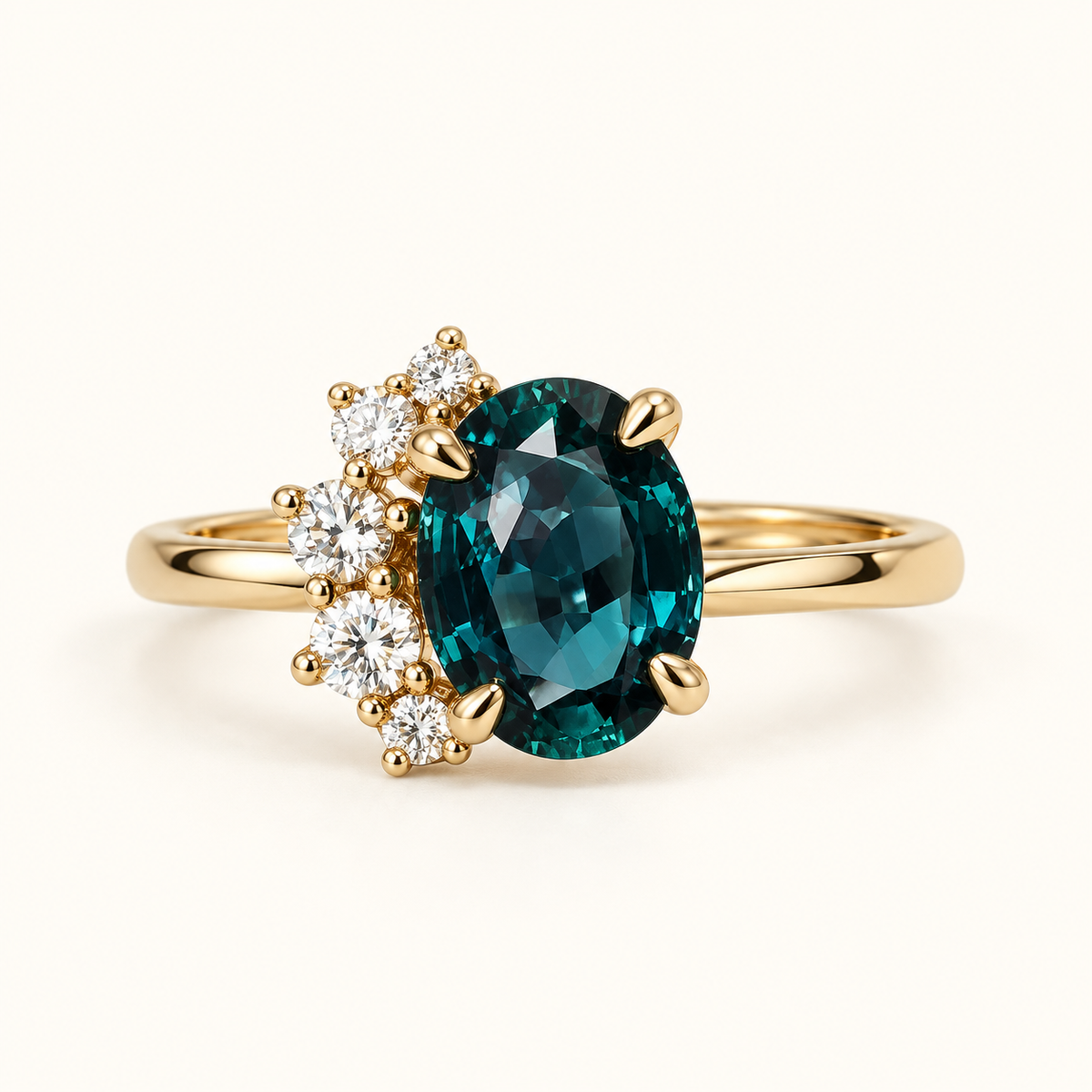 Anillo Statement para Mujeres con Piedra Central Ovalada y Acentos Asimétricos