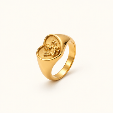 Anillo de sello femenino con motivo de ángel y ancho de banda