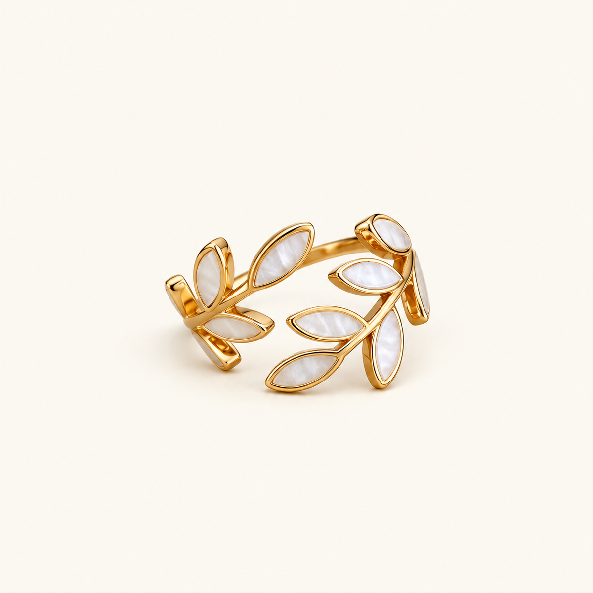Anillo ajustable para mujeres con diseño de hojas y piedra decorativa