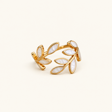 Anillo ajustable para mujeres con diseño de hojas y piedra decorativa