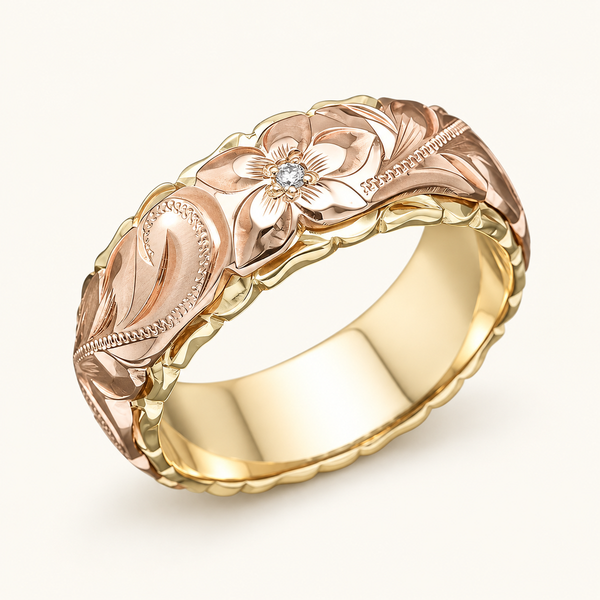 Anillo para Mujeres con Motivo Floral y Detalles de Hojas Grabadas