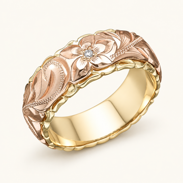 Anillo para Mujeres con Motivo Floral y Detalles de Hojas Grabadas