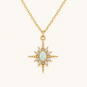 Collar Colgante Damas con Piedra Central Ovalada y Diseño de Rayos de Estrella